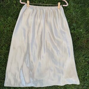 Farr West Satin Slip Skirt Large Champagne Gold Front Slit Elastic Waist USA